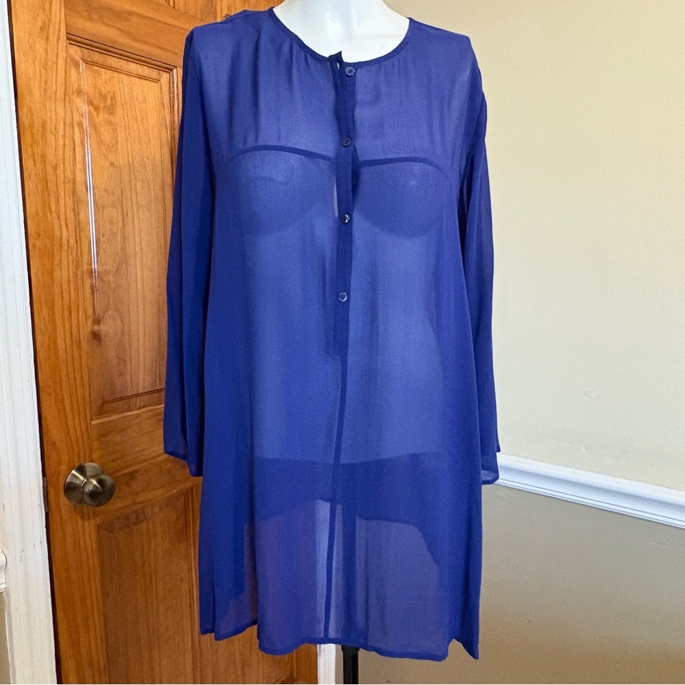 NWT Eileen Fisher Petite Sapphire Blue Sheer Silk Round Neck Tunic Sz.M